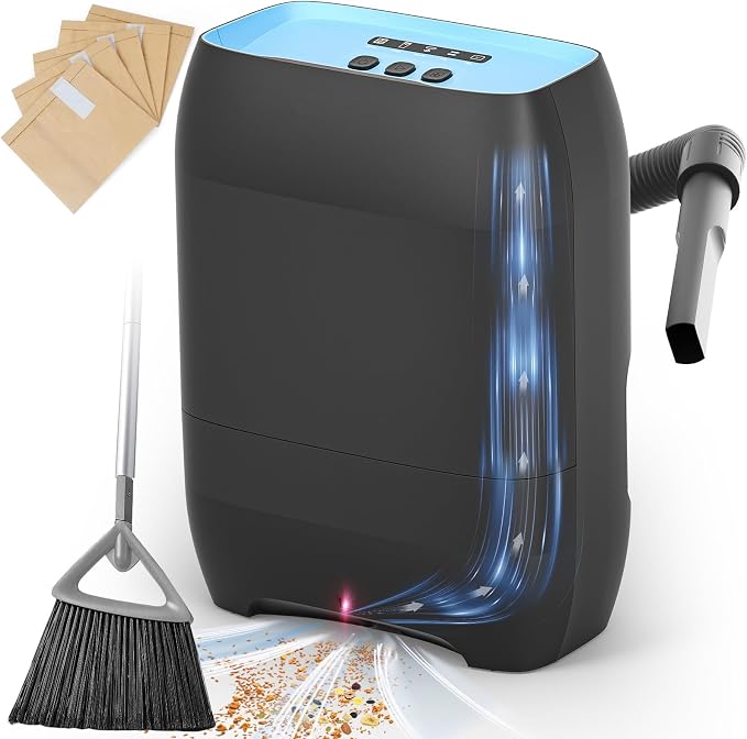 Touchless Vacuum Automatic Dustpan, Electric Dustpan with 5-Pack Disposable Dust Bags, 17KPA Strong Suction, IR Sensor, LED Alerts, Handheld Accessories for Floors/Corners/Pet Hair/Salons