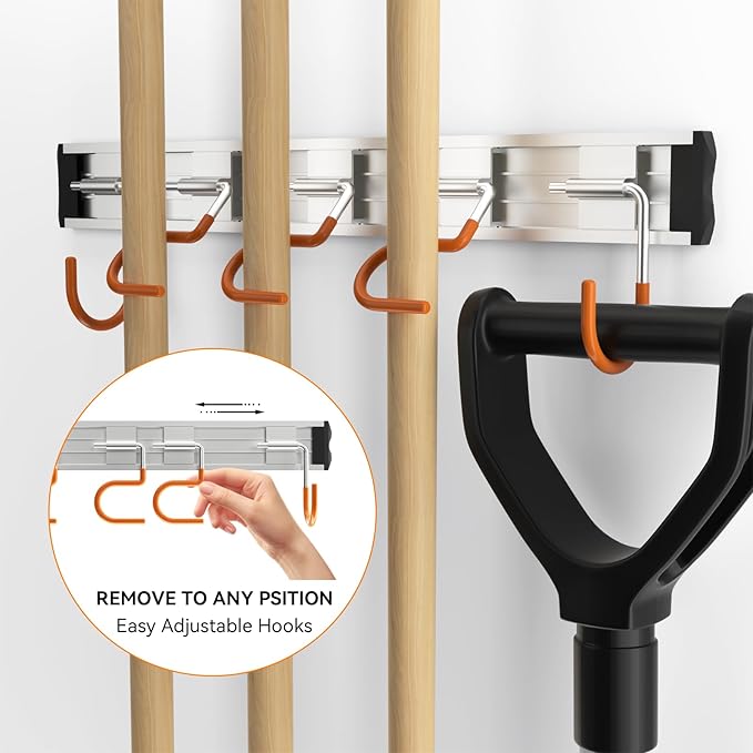 HUPBIPY 69'' Aluminum Alloy Garden Tool Organizer Wall Mount Garage Organizers and Storage with Hooks Tool Hangers for Shed Hooks for Shovel, Rake, Broom & More