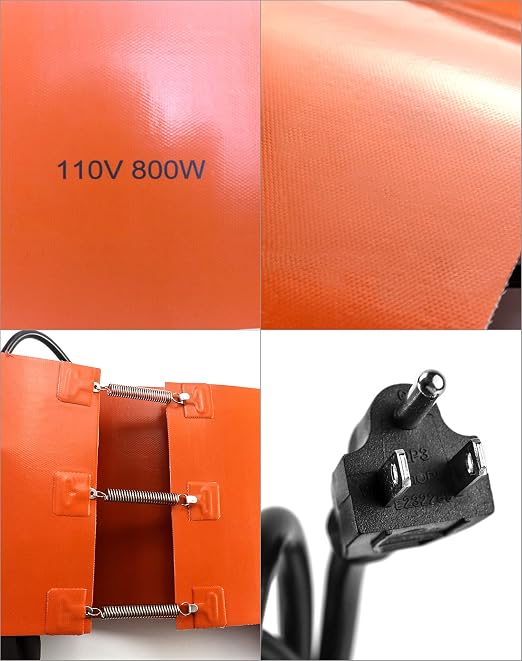 QWORK Drum Heater Band 2 Pack, 800W 120V 5 Gallon Pail/Barrel Wrap with Adjustable Thermostat 80-300°F, Insulated Silicone Heating Blanket with Spring Fit for Metal Oil Drum/Grease Keg
