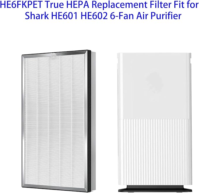 HE6FKPET True HEPA Replacement Filter Fit for Shark HE600 HE601 HE602 6 Fan Air Purifier Compare Part HE6FKPET HE6FKBAS HE6FKPRO