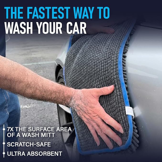 Rapid Dry Towels Mach 2 Speed Car Wash Towel | 23.5 x 11.9 in | Chenille Microfiber Car Wash Cloth | 7X Larger Than Wash Mitt | Ultra Absorbent, Scratch-Free, Auto Detailing Towel for Cars SUVs Trucks