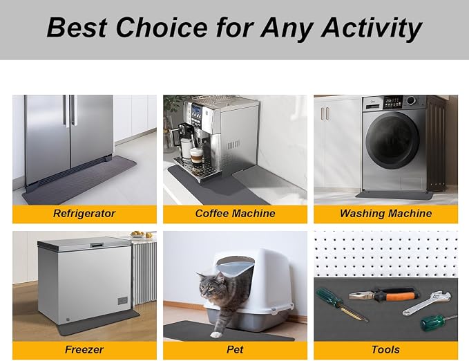 Refrigerator Mat, Washing Machine Spill Liner, Drip Tray and Leak Catcher Mat, Fridge Mat Prevent Water Leakage and Floor Damage from Elecrical Equipment Heavy Duty 37.5'' x 8.5'' Grey