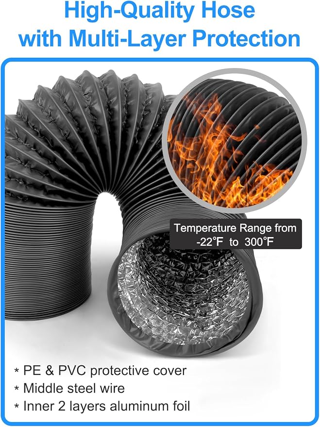 4" 8feet Dryer Vent Hose and Cleaning Kit,Dryer Vent Cleaner Kit,Dryer Vacuum Hose Attachment with Dryer Lint Brush&Dryer Cleaning Hose,Dryer Duct Cleaning Kit,Dryer Lint Cleaner,Dryer Vent Kit