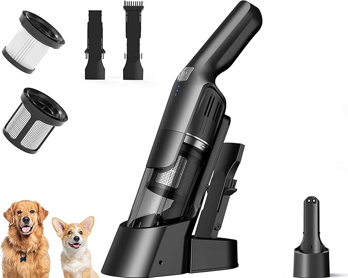 Handheld Vacuum Cordless, 24KPA Powerful Car Vacuum, Rechargeable, Charging Dock, Ergonomic Handle, 2-in-1 Crevice Tool, 1.8lb Portable Vacuum Cleaner with 2-Speed for Car, Home