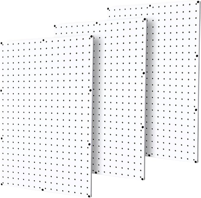 WallPeg Pegboard Panel and Accessory Kit – 3 Count Large White Peg Board Panels with 36 Self-Locking FlexLock Peg Hooks for Home, Garage, Tool Storage