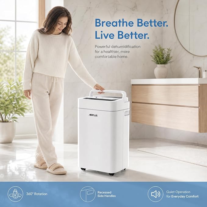 AIRPLUS 4500 Sq. Ft Dehumidifier for Basement, 70 Pints Dehumidifiers for Home with Drain Hose, Continuous Drainage, Intelligent Humidistat, Multifunctional Dehumidifier for bathroom, bedroom