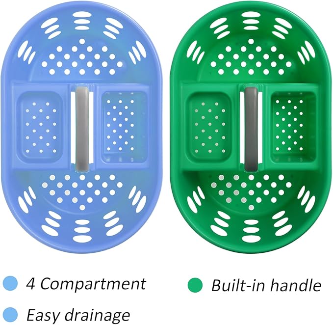 SIMPLYKLEEN Large Shower Caddy Portable 2PC - Made in USA Plastic Jumbo Size Dorm Storage Candy Tote with Handle Shower Organizer for Bathroom, Pantry, Kitchen, College Dorm, Green/Periwinkle