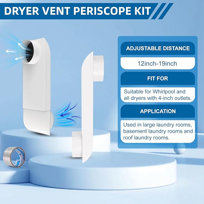 12in-19in Adjustable Periscope Dryer Vent，Telescoping Dryer Vent Kit, Upgraded 304 Stainless Steel Dryer Vent, for Tight space duct dryer vent pipe 4 Inch dryer exhaust vent (white baked paint)