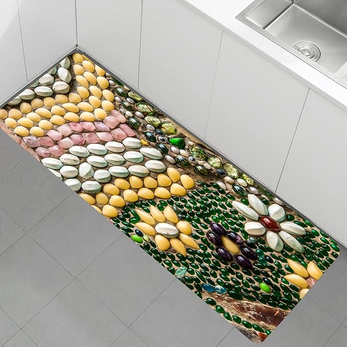 WODEJIA Non Slip Bath Rugs Sponge Foam for Bathroom,Flannel Mat Rug for Living Room, Absorbent MatS for Forlaundry Room and Kitchen,Colored Pebbles Welcome Mat 47x18 Inches