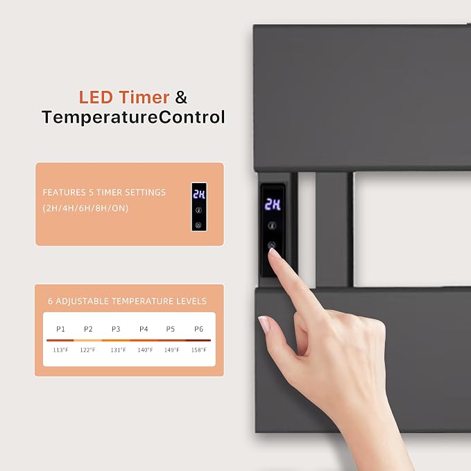 Electric Towel Warmer with Smart LED Timer, Modern [2/3/4] Bar Large Panel Heated Towel Rack, Wall-Mounted Plug-in/Hardwired 2-in-1, Rapid Warmth for Bathrooms, [Matte Black/Alpine White]