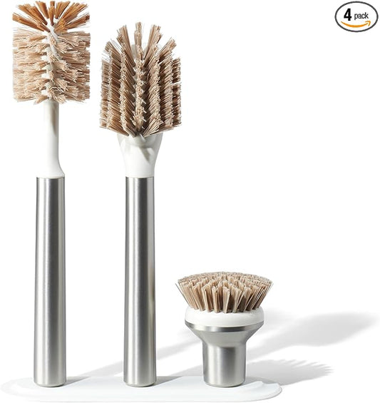 Curio Home Goods Ionic Brush Set, Magnetized to Stand Upright, Stainless Steel with Replaceable Heads, Silver