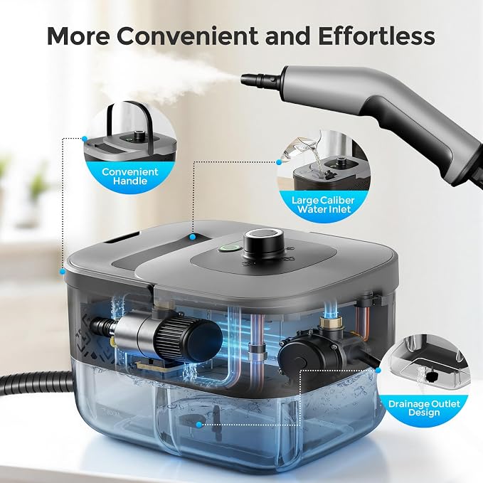 Steam Cleaner, Portable Steam Cleaner for Home with 1800W High Pressure, 15s Heat-Up,1600ML Large Tank, Handheld Steam Cleaner for Cleaning Upholstery, Tile, Car, Bathroom, Grout, Floor (Grey)