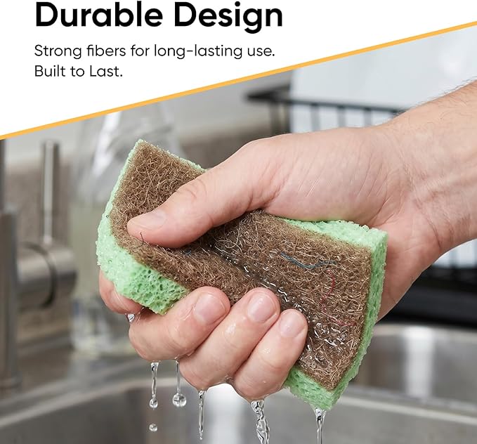 Kitchen Sponges for Washing Dishes, Non-Scratch Cellulose Dish Scrub Sponges, Cleaning Sponges for Household Use, Safe Cleaning Products, Kitchen Sponges Pack of 2, by Superio