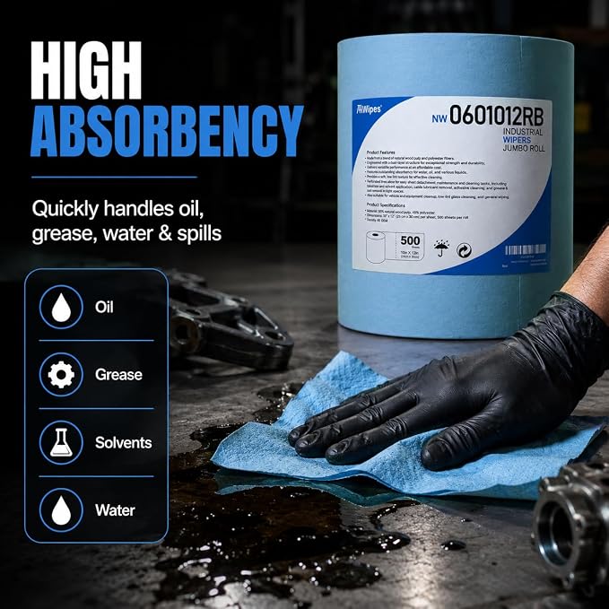AAwipes Cleanroom Wipes Roll, 10x12" 500 Sheets Blue, Cellulose Polyester | Low-Lint, Highly Absorbent, Surface Cleaning, Lab & Industrial Applications