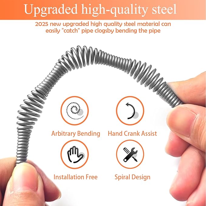 33 Ft Drain Snake Auger, Heavy Duty Plumbing Snake for Sink, Tub, and Shower, Clog Remover Drain Cleaner Tool with Gloves