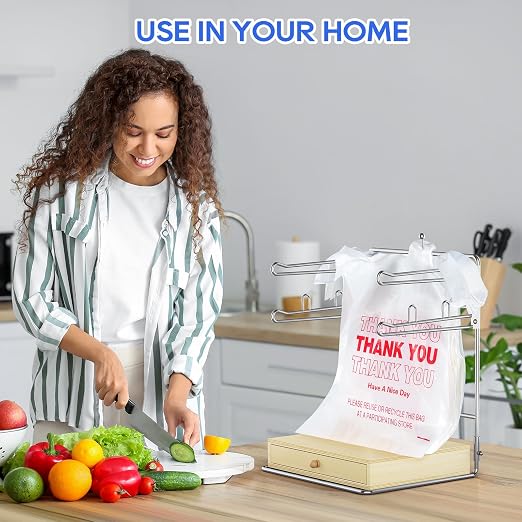 Plastic Grocery Bag Holder,Plastic Bag Organizer with Wooden Drawers Base for Grocery Store, Supermarket, Restaurant, Business