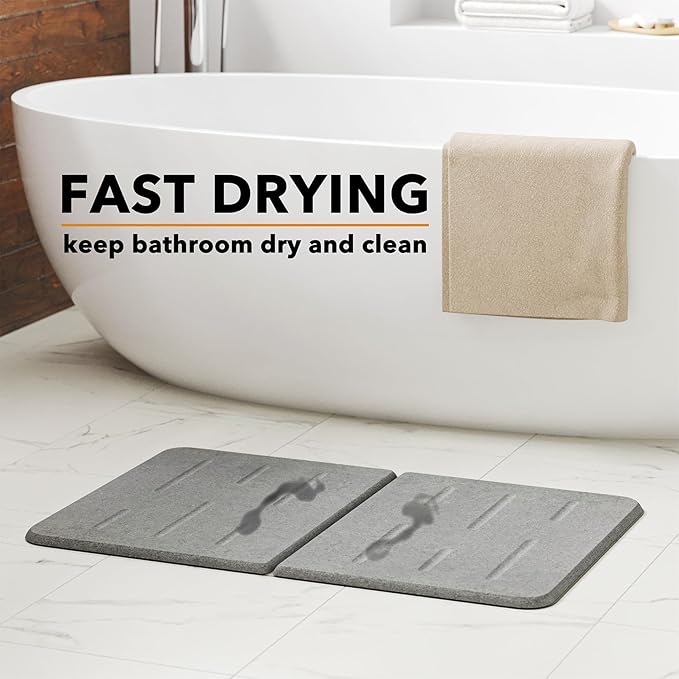 SpaceAid Instant Dry Sink Caddy Organizers with Bamboo Rack Soap Holder Dispenser Stone Bath Mat Drying Large Non Slip