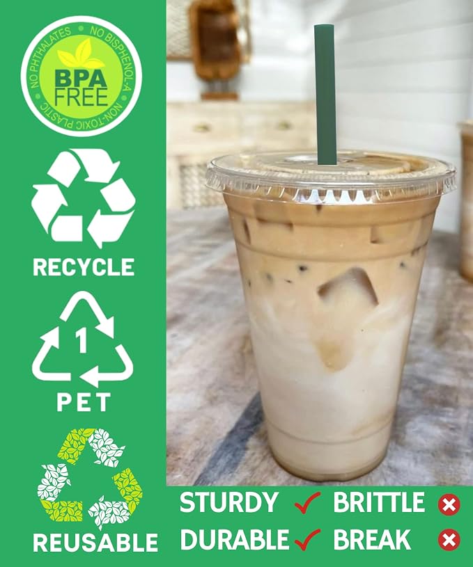 Aatriet [100 Sets] 16 oz Clear Plastic Cups with Lids and STRAWS, Disposable Party Cups for To Go Iced Coffee Cold Drinks, Smoothie, Juice, Parfait, Frappuccino, Milkshake. No Leaking Fruit Cup