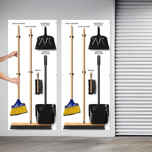 Clean & Sweep 5S Shadow Board/Wall Mount Broom Holder, 68" x 30" Board, 5S Cleaning Station - Board Only, Tools Sold Separately, Made in The USA by AccuformNMC, White/Black, PSB114WTBK