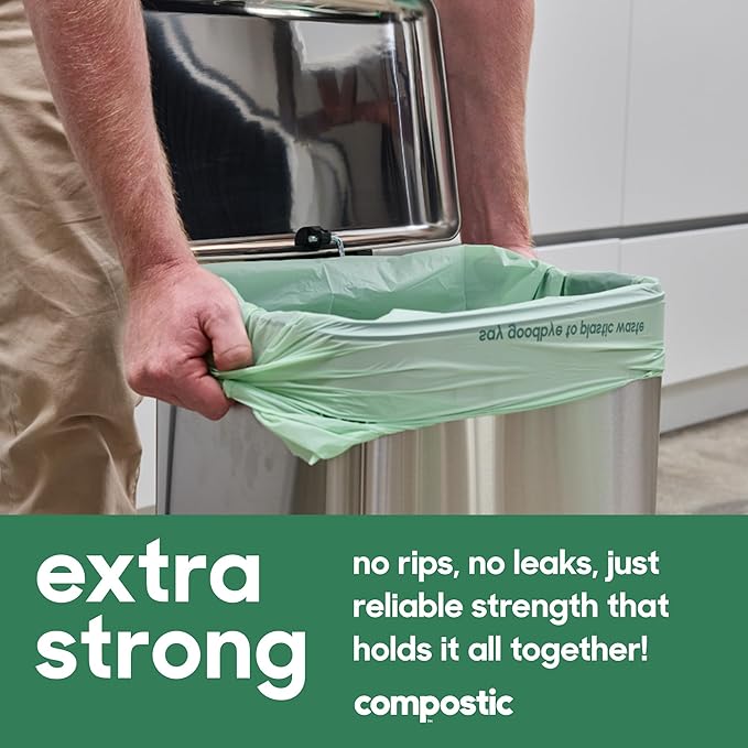 Compostic Compostable Trash Bags, 3 Gallon Small Bathroom & Office (100 Count) Bulk Pack — Extra Strong, Home Compostable, Plant-Based, Non-Toxic Garbage Bags