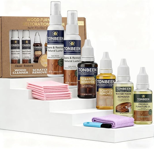 Premium Wood Furniture Care Set (12-Piece) - Includes Wood Cleaner & Water Mark Remover, Dark/Light Scratch Repair Kit & Furniture Care Oil | Friendly for Cabinets, Tables & All Wood Finished Surfaces