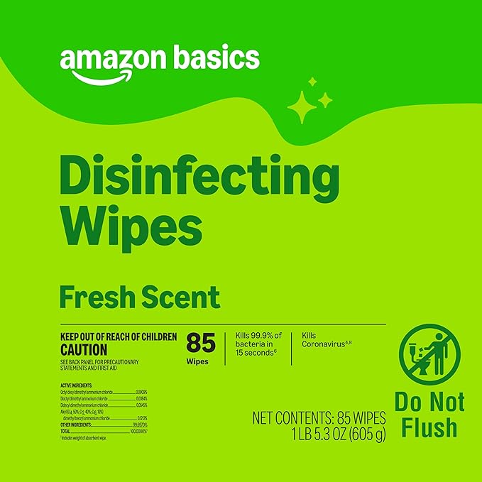 Amazon Basics Disinfecting Wipes, Lemon & Fresh Scent, Sanitizes/Cleans/Disinfects/Deodorizes, 255 Count (2 Packs Lemon, 1 Pack Fresh Scent)