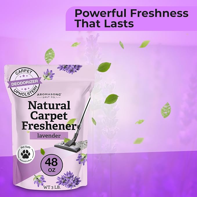 Aromasong Carpet Deodorizer Powder- 100% Natural Lavender Carpet Freshener - Safe For Pets - Upholstery Deodorizer - Effective Pet Odor Eliminator For Strong Odor & Pet Urine - 3 Lb.