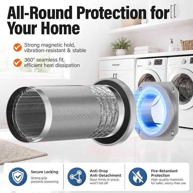 Magnetic Dryer Vent Connector Kit, MV-180° 4 Inch 3.3FT Hose, Airtight Quick Connect Magvent Dryer Vent, Optimized Airflow for Home Laundry Safety