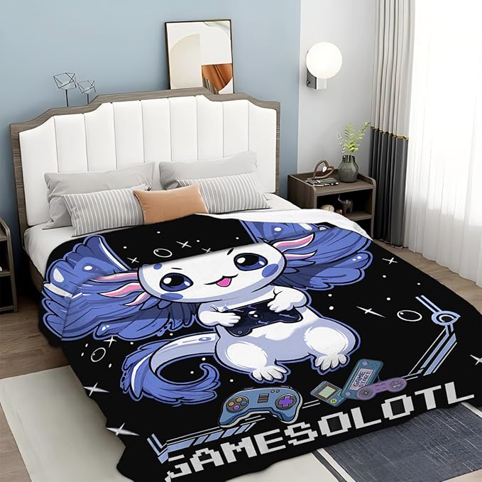Tijuboni Axolotl Gaming Throw Blanket Game Gifts for Girls Boys Women Men Kids Adults Soft Flannel Fleece Blanket for Couch Sofa Bed Home Decor 60"x80"