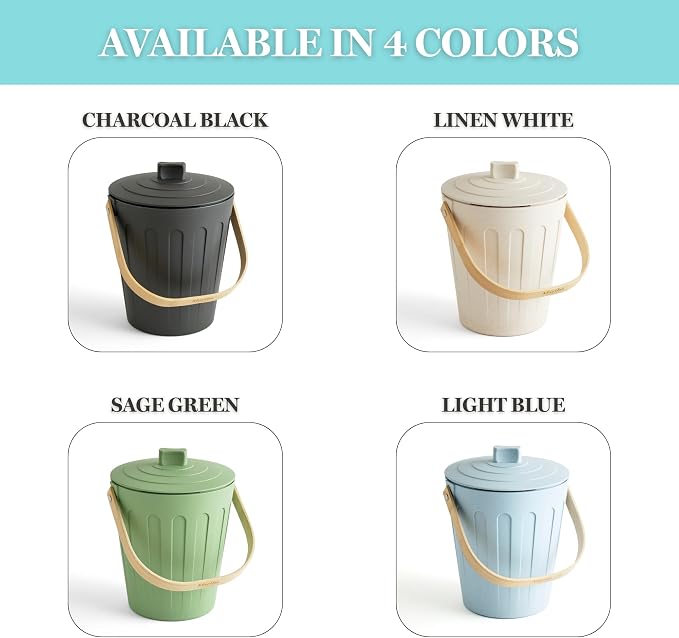 Martha Stewart Indoor Compost Bin Starter Bundle | Countertop Composting Bucket for Kitchen | .7 Gallon Capacity | Includes 6 Filters and Silicone Liner Bag | Plant Based Materials | Charcoal Black