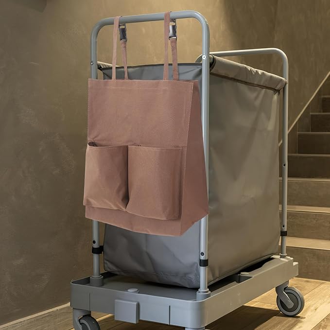 Janitorial Cart Bag Replacement for Cleaning Cart Utility Trash Collection Bag with Hooks Housekeeping Cleaning Tote for Hotel and Commercial Use Coffee 17.71X15.74X7.87In