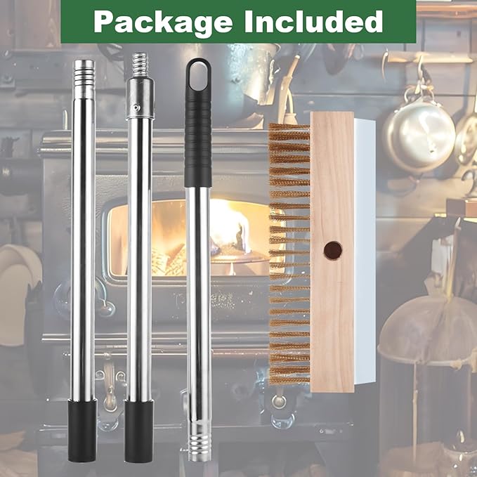 Aluminum Pizza Oven Brush, Grill Brush with Scraper and 3 Sections of Detachable Long Rod Design for Commercial Cleaning, Restaurants, Kitchens, BBQ Shelf Or Any Grill