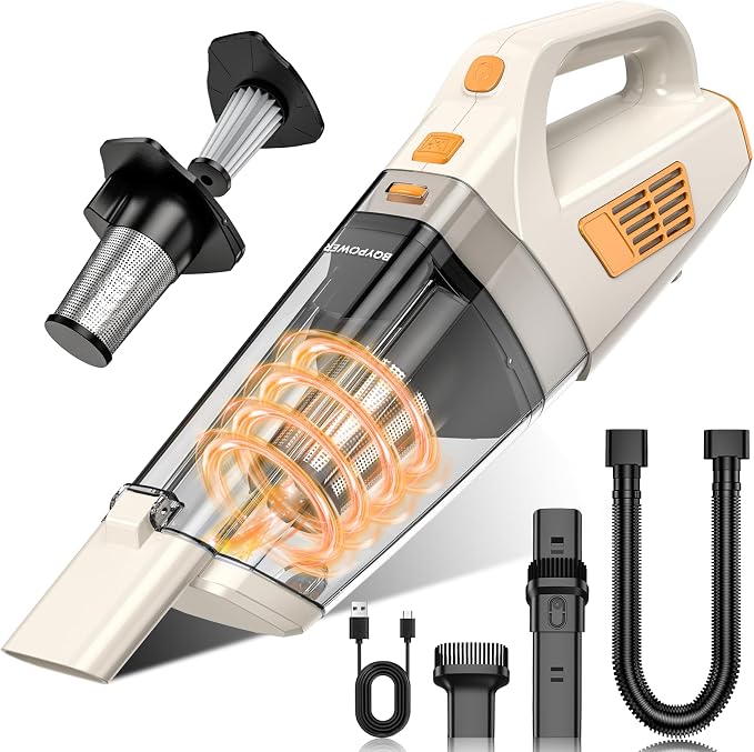 BQYPOWER Handheld Vacuum Cordless, 16000PA Strong Suction Hand Held Vacuum Cordless Rechargeable with Multiple Accessories, Portable Car Vacuum Cleaner High Power for Car Home Office