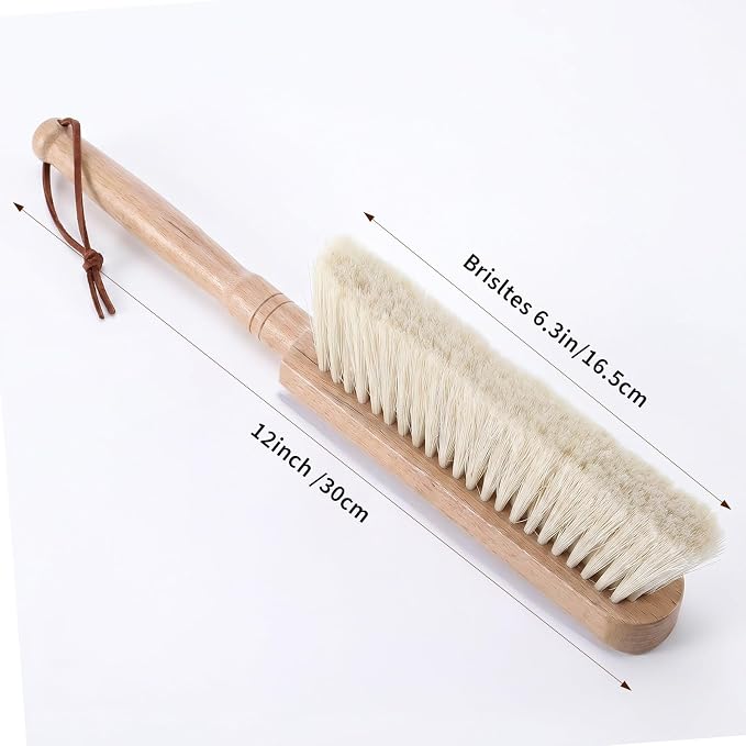 4 Pcs 11.8 Inch Long Horsehair Brush Hand Broom for Bedroom Cleaning Natural Wood Handle Soft Bristle Duster for Furniture Counter Couch Car