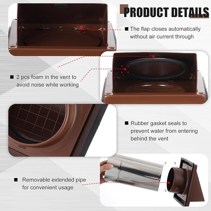 Gisafai 6 Inch Outside Hooded Wall Vent Stainless Steel Exhaust Vent Cover Cap with Extension Pipe Grille Screen Backdraft Damper for Range Hood Whole House Fans and Commercial Ventilation Systems