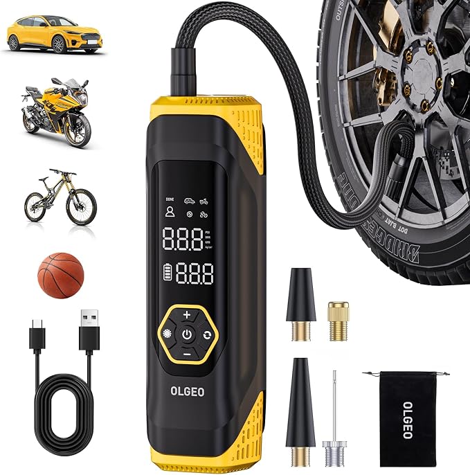 Olgeo Tire Inflator Portable Air Compressor, 180PSI Cordless 6X Faster Air Pump, Air Compressor with Pressure Gauge, One Click Smart Tire Pump for Car, Motorcycle, Bicycle and Ball(Black)