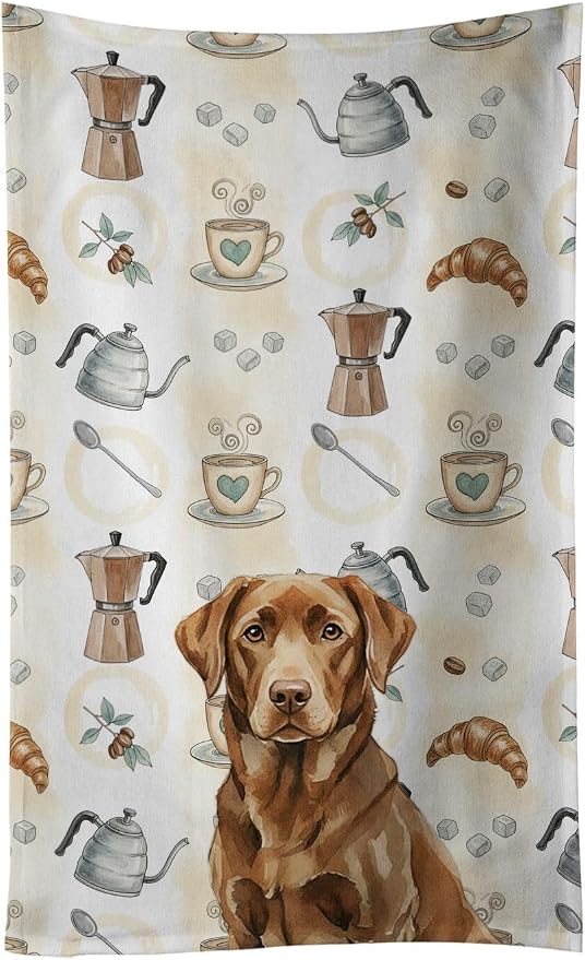 Caroline's Treasures Chocolate Labrador Retriever Coffee Bar Kitchen Towel Velour Plush Front and Cotton Loop Back Machine Washable
