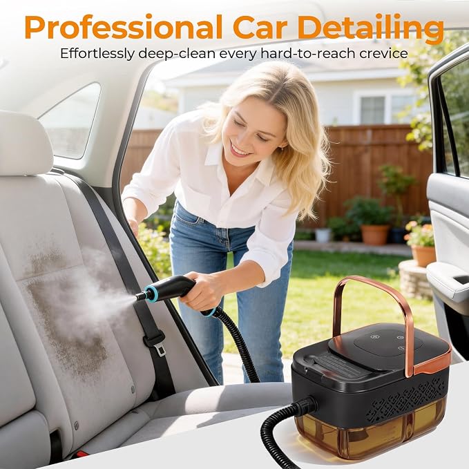 BEAMNOVA Handheld Steam Cleaner, Car Steamer for Auto Detailing, High-Pressure Multi-Purpose Steam Cleaning Machine, 42 oz, for Car Interior, Kitchen, Bathroom, Grout & Tile, Floors, Rose Gold