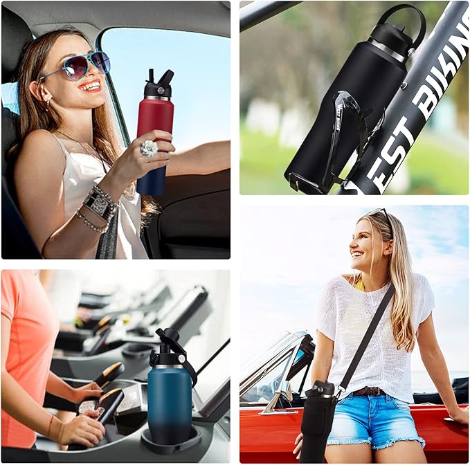 32oz Stainless Steel Water Bottle, Cold-48H & Hot-24H, Water Flask Thermal with Straw & Spout Lids, Pouch, Vacuum Insulated Bottle for Gift Black
