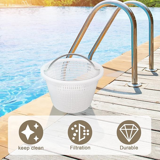 Handle Basket Replacement Bermuda Gunite Pentair 516112,Compatible with Waterway Skimmer Basket 542-3240/542-3240B for Renegade Skimmers Pool Basket, Stainless Steel Handle (2, White)