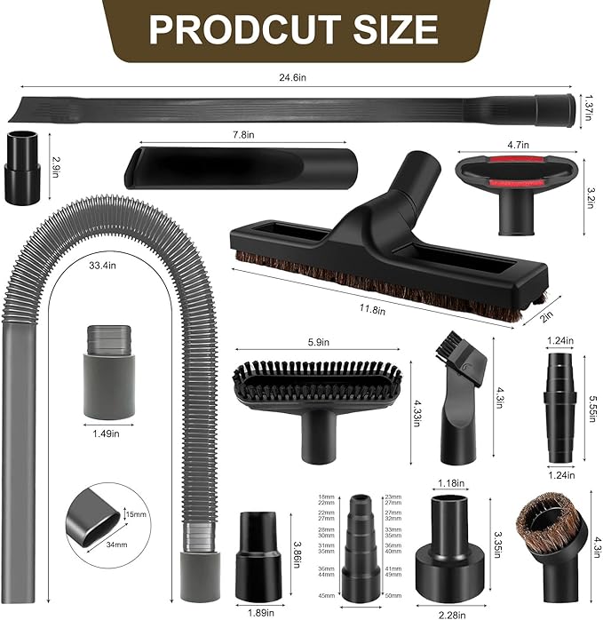 13-Piece 1 1/4 Inch(32mm) Vacuum Attachments Cleaning Kit with Dryer Lint Vac Attachment/Vacuum Floor Brush/Flexible Crevice Tool