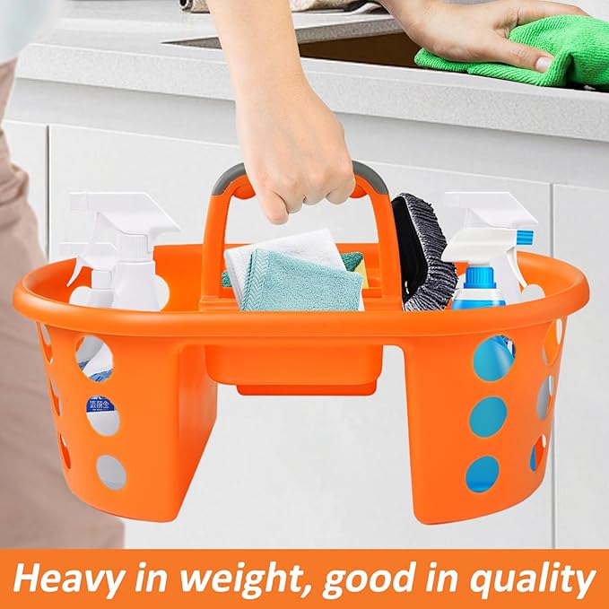SIMPLYKLEEN Large Shower Caddy Portable 2PC - Made in USA Plastic Jumbo Size Dorm Storage Candy Tote with Handle Shower Organizer for Bathroom, Pantry, Kitchen, College Dorm, Orange