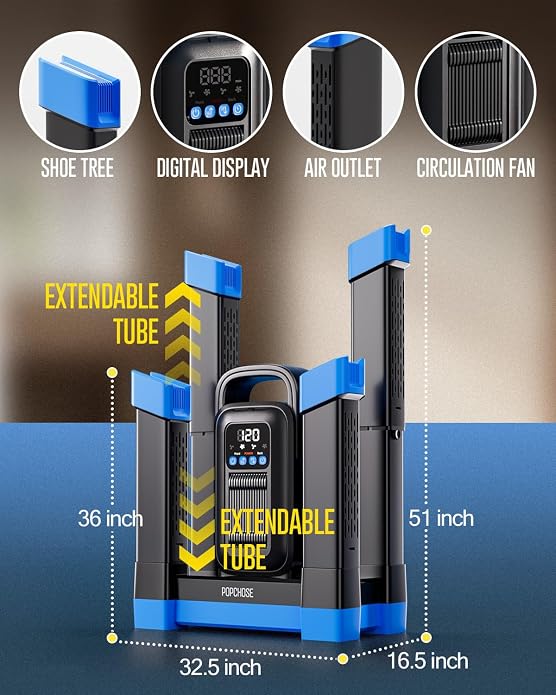 POPCHOSE Boot Dryer with Ozone Deodorizer, 1.5H Fast Drying Shoe Dryer, Silent & Adjustable Timer, Forced Heat Boot Warmer