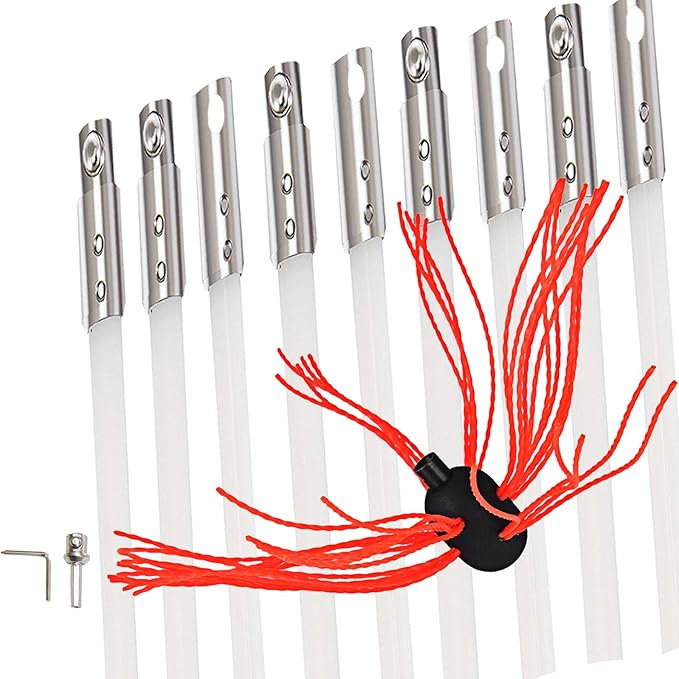 VEVOR Chimney Sweep Kit 30FT Length, Chimney Brush Kit with 9 Nylon Flexible Rods, Rotary Chimney Cleaning Kit Driven by Drill, Chimney Cleaning Tool Kits for Sweeping Fireplace Flue