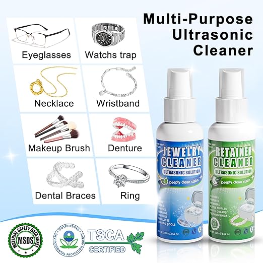 Ultrasonic Jewelry Cleaner Machine with 2×100ml Cleaning Solution, 45kHz Sonic Cleaner for Rings, Glasses & Watch Band, 550ML Stainless Steel Tank, 5 Timer, 3 Power Levels, Degas Mode-Orange