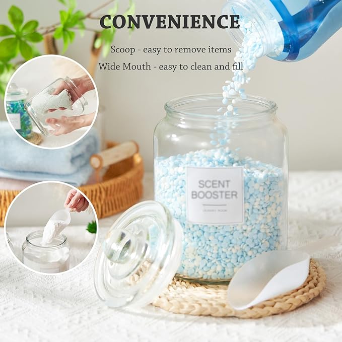 FyndraX Half Gallon Glass Jars - Large Airtight Containers with Scoop and Labels for Organization and Storage Laundry, Bath Room, Kitchen and Pantry Holder, Set of 4