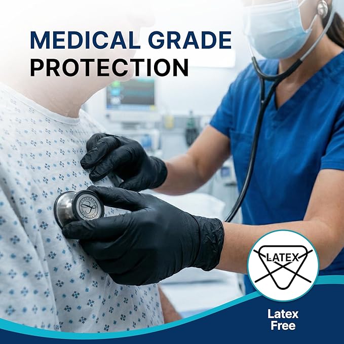 Schneider Nitrile Exam Gloves, 4 Mil Black Gloves Disposable Latex Free Powder Free, Food Safe for Cooking, Food Prep, Clean