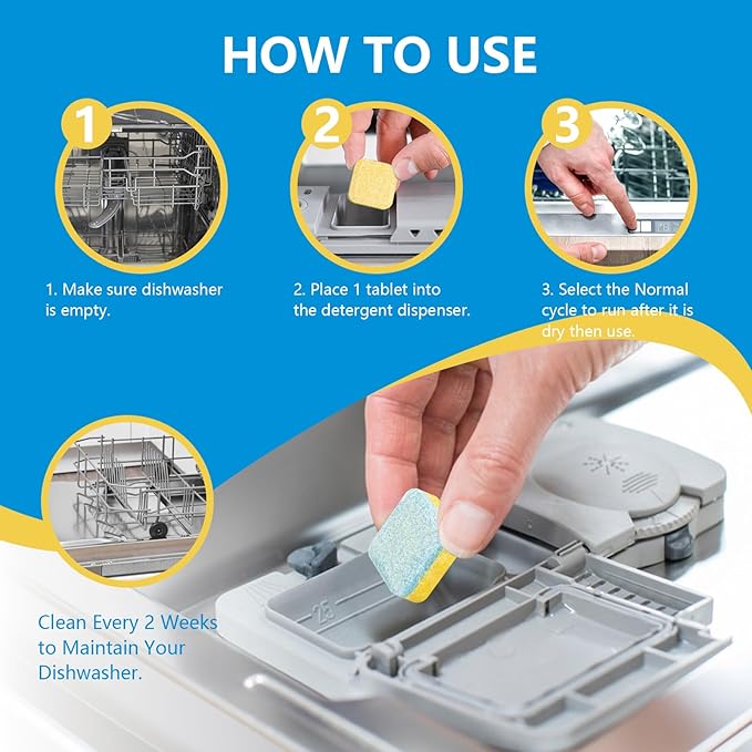 Broom and Dustpan Set+24-Count Dishwasher Cleaner Tablets, Deep Cleaning and Descaling Formula, Removes Odors, Scale, and Hard Water Residue, Maintains Dishwashers, Septic Tank Safe