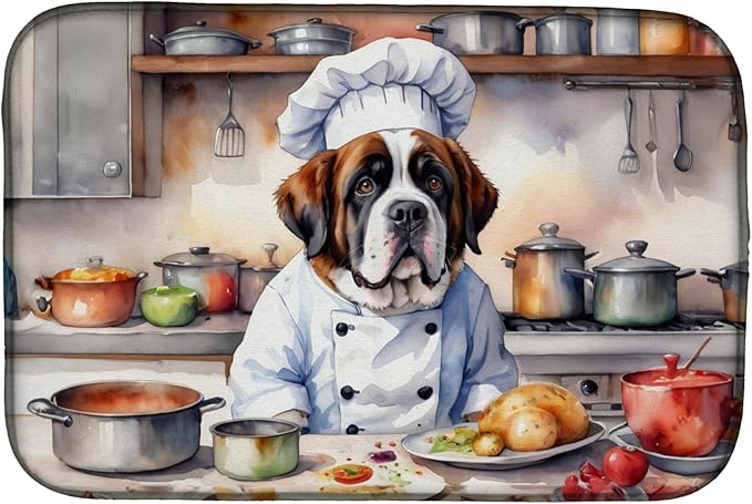Caroline's Treasures DAC6317DDM Saint Bernard The Chef Dish Drying Mat Absorbent Dish Drying Mat Pad for Kitchen Counter Dish Drainer Mat for Countertop, 14 x 21", Multicolor