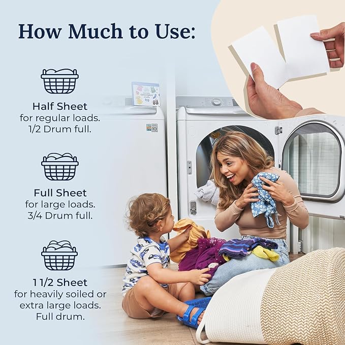 Miss Mouth's Laundry Detergent Sheets - 120 Loads, Pack of 2 - Hypoallergenic Cleaning for Sensitive Skin - Fragrance-Free Detergent - Travel Essentials with Laundry Sheets for On-the-Go Use